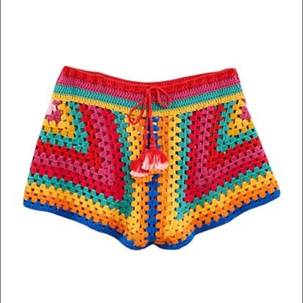 Striped Scarf Crochet Shorts